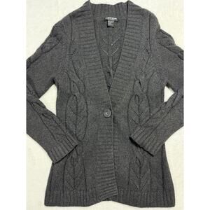 Mariele Waithe 100% Cashmere Cable Knit Cardigan Sz M Charcoal Gray Luxury